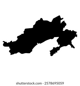 Hand drawn black map of Arunachal Pradesh, Indian state. Silhouette, geography. Vector isolated on white background