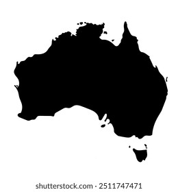 Hand drawn black map of Australia. Silhouette, geography. Vector isolated on white background