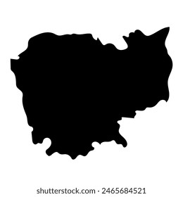 Hand drawn black map of Cambodia. Silhouette, South East Asia geography. Vector isolated on white background 