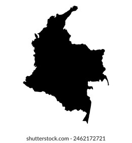 Hand drawn black map of Colombia. Silhouette, Latin America geography. Vector isolated on white background 