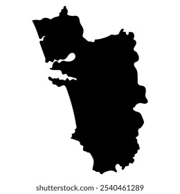 Hand drawn black map of Goa, Indian state. Silhouette, geography. Vector isolated on white background