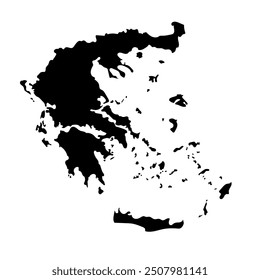 Hand drawn black map of Greece. Silhouette, Europe geography. Vector isolated on white background