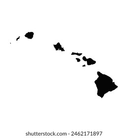 Hand drawn black map of Hawaii. USA state, island, silhouette, geography. Vector isolated on white background 