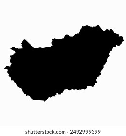 Hand drawn black map of Hungary. Silhouette, Europe geography.  Vector isolated on white background