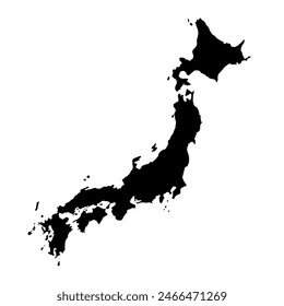 Hand drawn black map of Japan. Silhouette, geography. Vector isolated on white background 