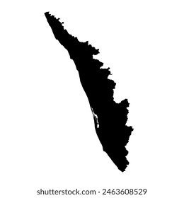 Hand drawn black map of Kerala, Indian state. Silhouette, geography. Vector isolated on white background 