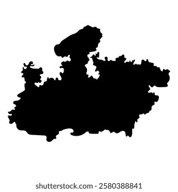 Hand drawn black map of Madhya Pradesh, Indian state. Silhouette, geography. Vector isolated on white background