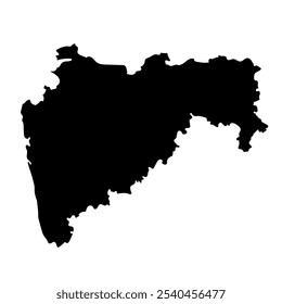 Mapa de Maharashtra desenhado à mão em preto, estado indiano. Silhueta, geografia. Vetor isolado no plano de fundo branco