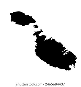 Hand drawn black map of Malta. Silhouette, Europe geography. Vector isolated on white background 