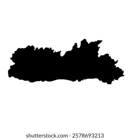 Hand drawn black map of Meghalaya, Indian state. Silhouette, geography. Vector isolated on white background