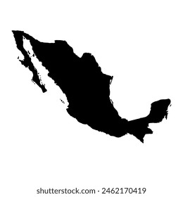 Hand drawn black map of Mexico. Silhouette, geography. Vector isolated on white background 