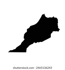Hand drawn black map of Morocco. Silhouette, Africa country geography. Vector isolated on white background 