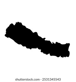 Hand drawn black map of Nepal. Silhouette, Asia geography. Vector isolated on white background