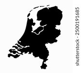 Hand drawn black map of Netherlands. Silhouette, Europe geography. Vector isolated on white background