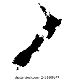 Hand drawn black map of New Zealand. Silhouette, geography. Vector isolated on white background 