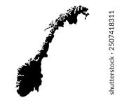 Hand drawn black map of Norway. Silhouette, Europe geography, Scandinavia. Vector isolated on white background