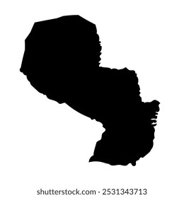 Handgezeichnete schwarze Karte von Paraguay. Silhouette, lateinamerikanische Geografie. Vektor einzeln auf weißem Hintergrund