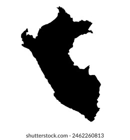 Hand drawn black map of Peru. Silhouette, Latin America geography. Vector isolated on white background 