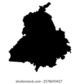 Hand drawn black map of Punjab, Indian state. Silhouette, geography. Vector isolated on white background