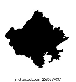 Hand drawn black map of Rajasthan, Indian state. Silhouette, geography. Vector isolated on white background