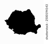 Hand drawn black map of Romania. Silhouette, Europe geography. Vector isolated on white background