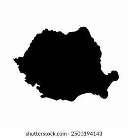 Hand drawn black map of Romania. Silhouette, Europe geography. Vector isolated on white background