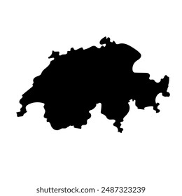 Hand drawn black map of Switzerland. Silhouette, Europe geography. Vector isolated on white background	