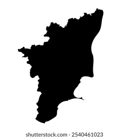 Mão desenhada mapa preto de Tamil Nadu, estado da Índia. Silhueta, geografia. Vetor isolado no plano de fundo branco