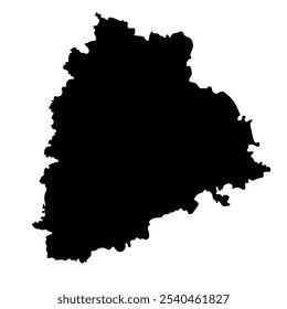 Handgezeichnete schwarze Karte von Telangana, indischer Bundesstaat. Silhouette, Geografie. Vektor einzeln auf weißem Hintergrund