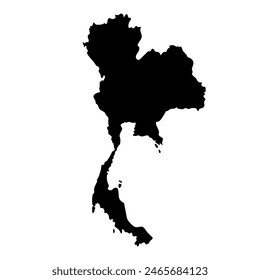 Hand drawn black map of Thailand. Silhouette, South East Asia geography. Vector isolated on white background 