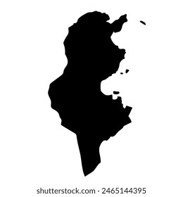 Hand drawn black map of Tunisia. Silhouette, Africa country geography. Vector isolated on white background 