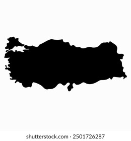 Hand drawn black map of Turkey. Silhouette, Europe, Asia geography. Vector isolated on white background