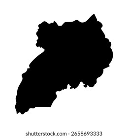 Hand drawn black map of Uganda. Silhouette, Africa country geography. Vector isolated on white background	