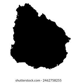 Hand drawn black map of Uruguay. Silhouette, Latin America geography. Vector isolated on white background 