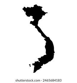 Hand drawn black map of Vietnam. Silhouette, South East Asia geography. Vector isolated on white background 