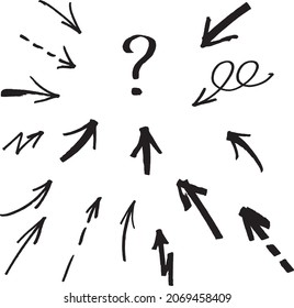 Hand drawn black marker arrows. Vector illustration.