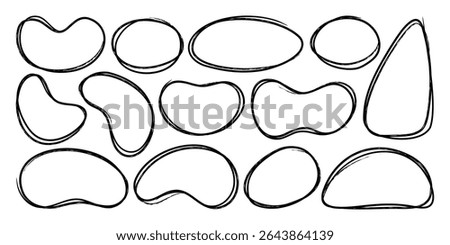 Hand drawn black marker frames. Set of grunge sketch lines with pencil stroke effect. Scribble outline brushes for highlighting, accenting and decorating. Vector illustration
