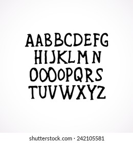 Hand drawn with black marker and paint grunge semi serif font. Vector custom doodle typeface with capital and uppercase letters
