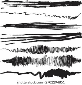 Handgezeichnete schwarze Markierstriche und chaotische Kritzellinien für farbige Designelemente
