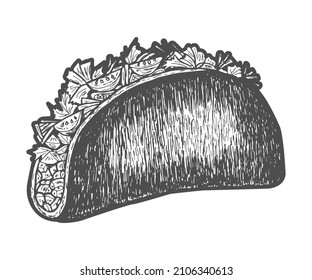 Hand drawn black and with mexican food cuisine taco. Vintage black and white vector perfect for logo and other vector design