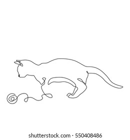  Hand drawn black minimalism style vector illustration.One line cat design silhouette on white background.