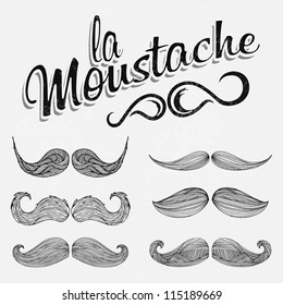 Hand Drawn Black Mustache Set