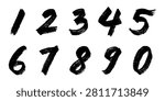 Hand drawn black numbers 1 2 3 4 5 6 7 8 9 0 Stylish brush painted numbers doodle Count, math, kids education