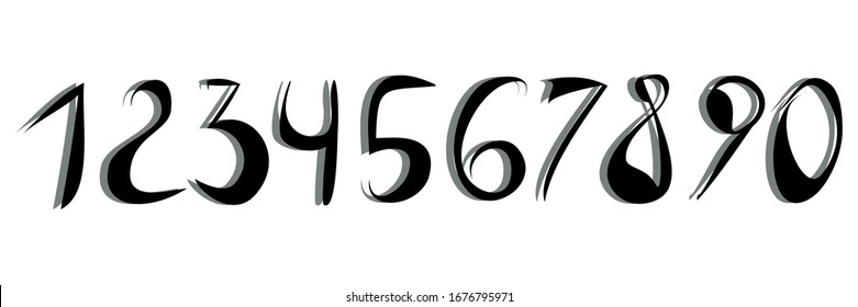 Hand Drawn  Black Numbers ,Vector Illustration