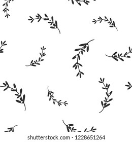 hand drawn black omela mistletoe on white background. seamless winter pattern. Christmas holy vector ornament. holiday ilex. Perfect for printing on fabric or paper. 