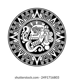 Hand drawn black on Chichen Itza Skull, vector illustration. cool for t-shirt, emblems, patch, sticker, etc