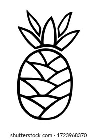 Hand drawn black outline decorative pineapple vector illustration isolated on a white background. Doodle ananas concept.