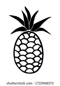 Hand drawn black outline decorative pineapple vector illustration isolated on a white background. Doodle ananas concept.