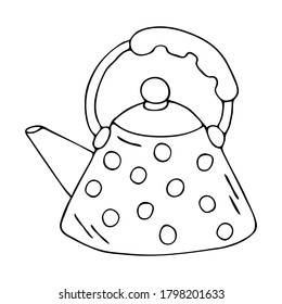 El doodle de contorno negro dibujado a mano esparció la ilustración vectorial del recipiente de té aislado en un fondo blanco. Concepto de elementos de café. 