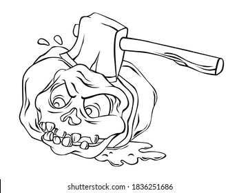Hand drawn black outline dynamic detailed scary monster pumking cartoon character for graphic design, poster, game characters, halloween, the day of the Dead. Spooky zombie vector illustration.
